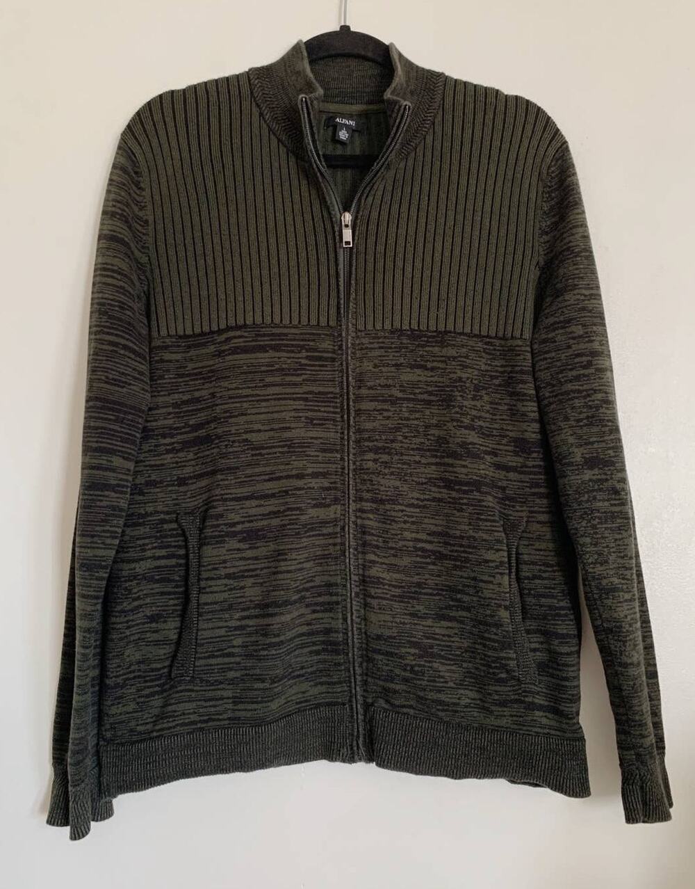 Green Men's Alfani Cotton Front Zip Sweater L